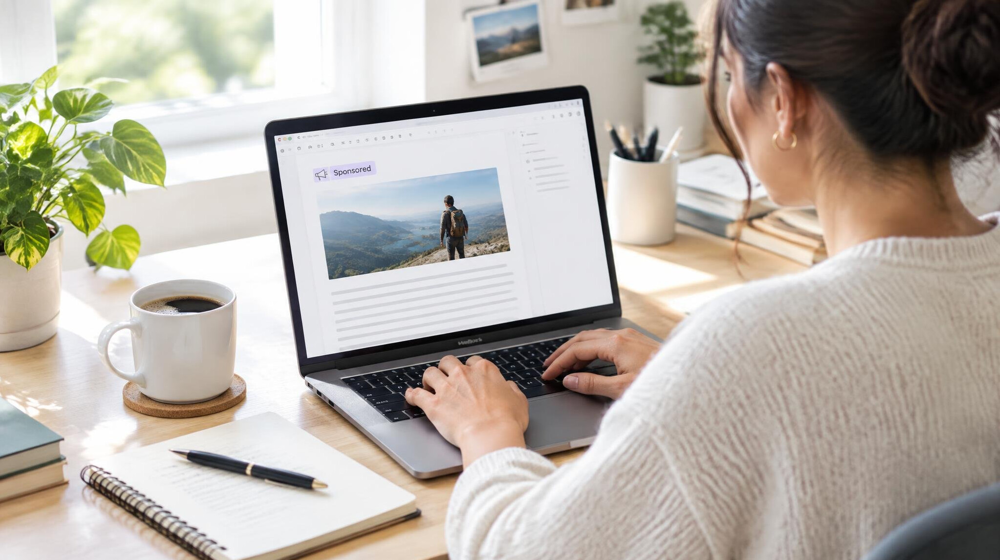 Writer drafting a sponsored article on a laptop